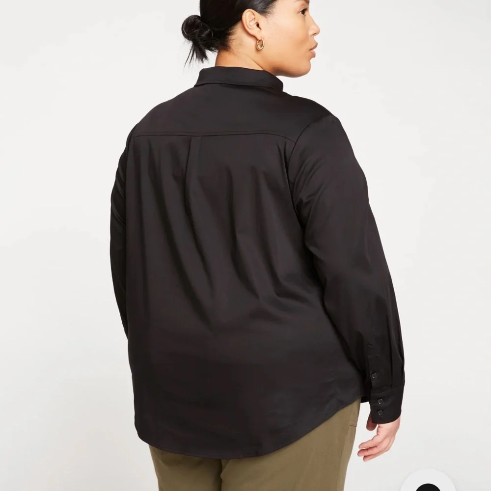 Universal Standard Black Stretch‎ Popover Shirt Minimalist Workwear XL